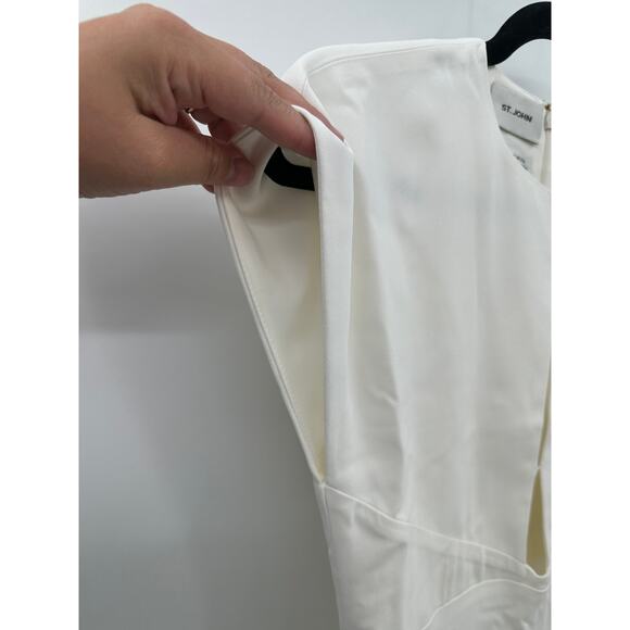 St John White Maxi Sleeveless Dress Cutout Slit Wedding Acetate Viscose Size 0 - Picture 3 of 16